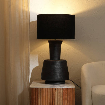 Handcrafted Artisanal  Decorative Table Lamp with Wooden Base For Living Room-Bedroom-Home Decor-Tabletop-16.5X16.5X29'