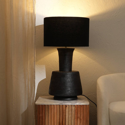 Handcrafted Artisanal  Decorative Table Lamp with Wooden Base For Living Room-Bedroom-Home Decor-Tabletop-16.5X16.5X29'