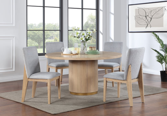 Caspian 5 Piece 59' Round Oak Finish Dining Table Set with Gray Chairs