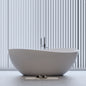 63' Freestanding Solid Surface Bathtub, Luxury Engineered Stone Resin Freestanding Soaking Bathtub with Overflow and Pop-up Drain for Contemporary Bathroom, Matte White 24S05-63MW
