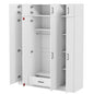 Contemporary 4-Door Wardrobe with Drawer and Top Cabinet in White Particle Board