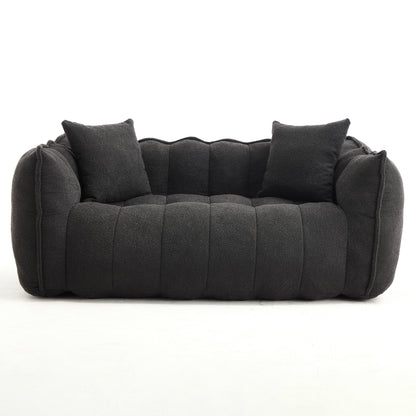 Cozy Beanbag Chair with High Resilience Foam Core for Two - Black Chenille, 66x35x25 inches