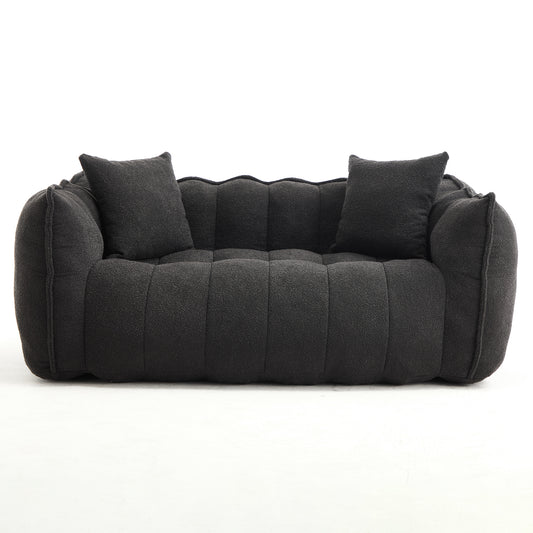 Cozy Beanbag Chair with High Resilience Foam Core for Two - Black Chenille, 66x35x25 inches