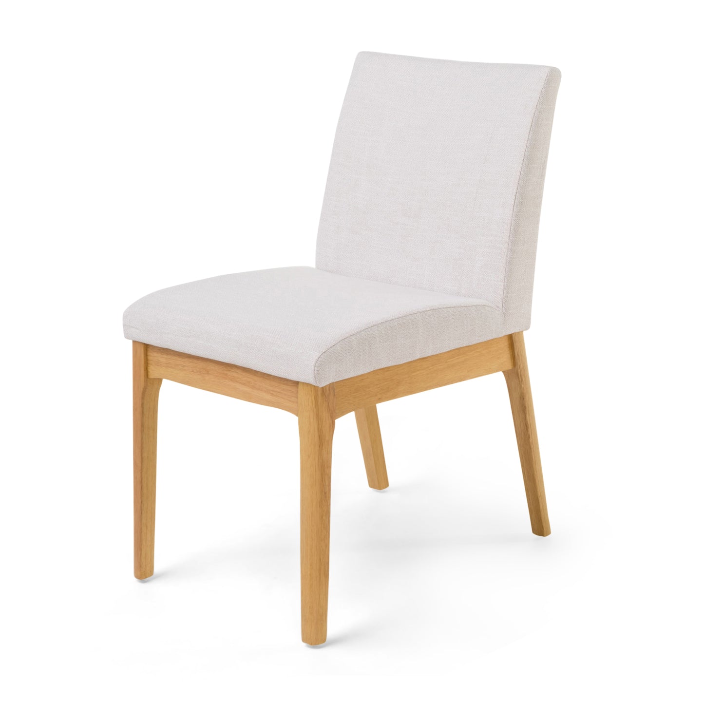 Contemporary Dining Chair Set of 2 with Upholstered Fabric and Rubberwood Legs in Light Beige