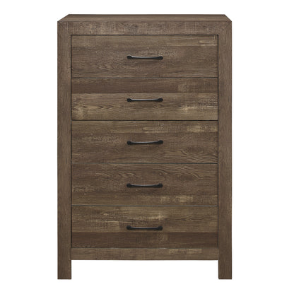 Simple Look Rustic Brown Finish 1pc Chest of 5x Drawers Black Metal Hardware Bedroom Furniture