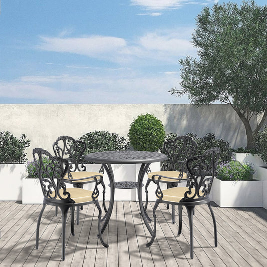 5-Piece Set Of Cast Aluminum Patio Furniture With Beige Cushions