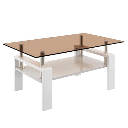 Modern Rectangular Coffee Table with Tempered Brown Glass Top and MDF Layer – Table for Living Room