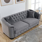 77-Inch Modern Chesterfield Velvet Sofa, 3-Seater Sofa, Upholstered Tufted Backrests with Nailhead Arms and 2 Cushions for Living Room, Bedroom, Apartment, Office (Grey)