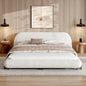 Queen Size Upholstered Bed Frame with Boucle Fabric and Steel Legs, White