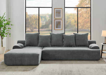 110.25x67'' Modern Upholstered L-Shape Sectional Sofa Couch, Modular Compressed Sofa with Free Combination for Living Room Bedroom, Melange Velvet, Grey