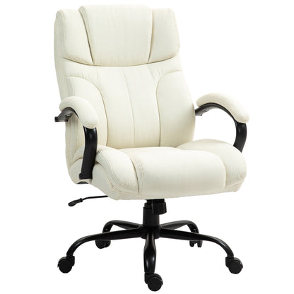 Vinsetto 500lbs Big and Tall Office Chair with Wide Seat, Executive Computer Chair with Adjustable Height, Swivel Wheels and Linen Finish, Cream White