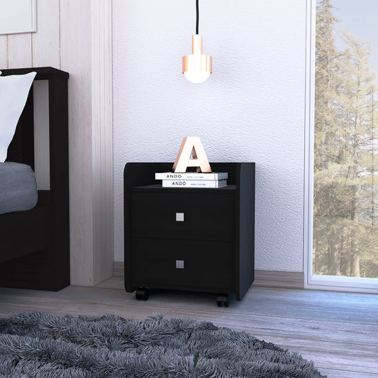 Nightstand 22'H, Two Drawers, Superior Top, Metal Handle, Black