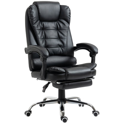 HOMCOM High Back Ergonomic Executive Office Chair, PU Leather Computer Chair with Retractable Footrest, Lumbar Support, Padded Headrest and Armrest, Black