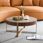 Modern Handcraft Drum Coffee Table 31.5 inch Round Coffee Table for Living Room,Small Coffee Table with Sturdy Pedestal,Walnut