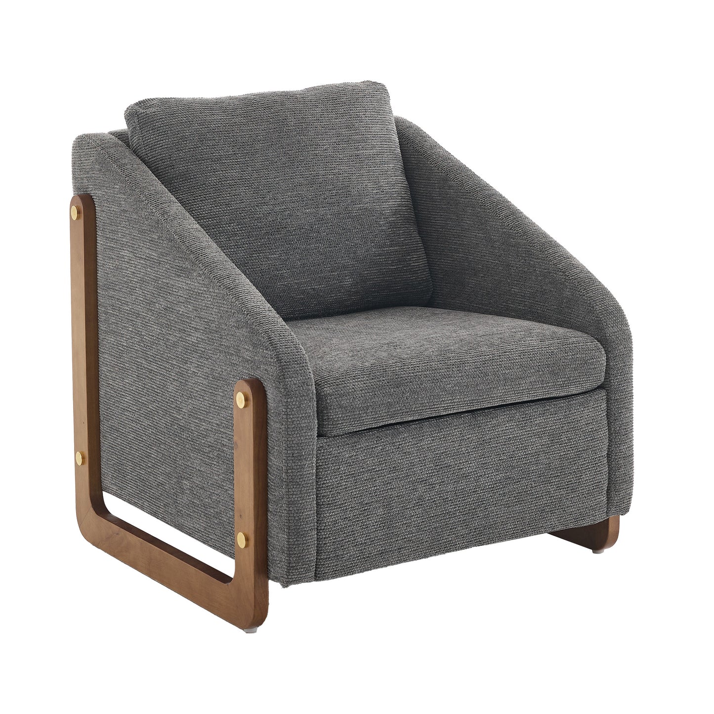 Modern Chenille Upholstered Armchair with Wooden Side Frame, Gray, 28.94'