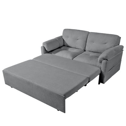 Modern Convertible Sleeper Sofa Bed with Pull-Out Queen Design, Side Storage & Thick Cushions - Grey Chenille Loveseat for Living Room or Bedroom - 3-in-1 Function
