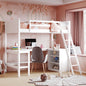 Twin size Loft Bed with Shelves and Desk, Wooden Loft Bed with Desk - White(OLD SKU:LT000537AAK)