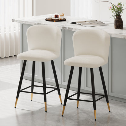 25.79'' modern style barstool, with white seats, black metal legs, and gold - tipped ends,suitable for various decoration styles