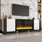 ON-TREND Modern TV Stand with 34.2' Non-heating Electric Fireplace, High Gloss Entertainment Center with 2 Cabinets, Media Console for TVs up to 78', White