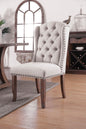 Contemporary Ivory Fabric 2pcs Side Chairs Tufted Wingback Design Rustic Oak Solidwood Back Dining Chairs Furniture