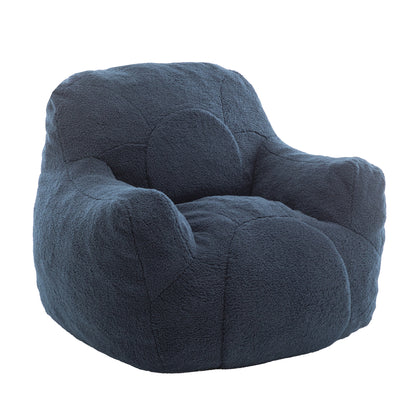 Comfy Bean Bag Chair with Filler, Tufted Memory Foam Sofa in Dark Blue Teddy Fabric, Fluffy and Cozy Seating for Dorm, Apartment, or Living Room