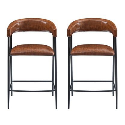 26'' Counter Stools Set of 2, Pu Upholstered Counter Stools with iron Frame, Backrest, Footrest, Arm counter stools for Home Bar, Kitchen Counter, Brown