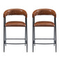 26'' Counter Stools Set of 2, Pu Upholstered Counter Stools with iron Frame, Backrest, Footrest, Arm counter stools for Home Bar, Kitchen Counter, Brown