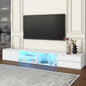 ON-TREND Modern APP Controlled LED TV Stand for TVs Up to 105'', Faux Marble Tabletop Media Console with Tempered Glass Doors, Entertainment Center with 2 Drawers & Cabinets for Living Room, White