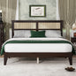 Queen Size Rubber Wooden, Solid Wooden Bed with Rattan Headboard, Enhanced by Support Feet,Espresso