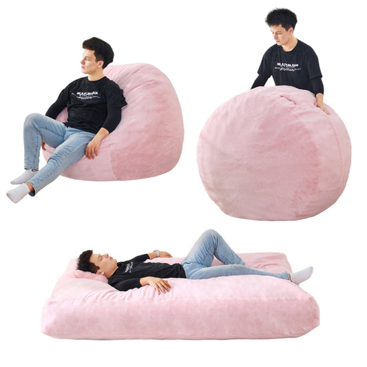 Giant Bean Bag Chair Bed for Adults, Convertible Beanbag Folds from Lazy Chair to Floor Mattress Bed, Large Floor Sofa Couch, Big Sofa Bed, High-Density Foam Filling, Machine Washable