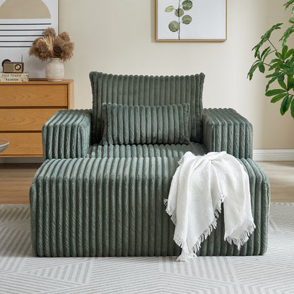 62.5-Inch Corduroy Sponge Sofa Lounge Chair with Removable footrest,No Assembly Required,Fluffy Modern Sleeper Chair for Indoor Living Room Bedroom