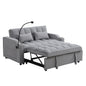 Modern Velvet Loveseat Futon Sofa Couch with Pullout Bed, Adjustable Backrest, Toss Pillows, Light Gray