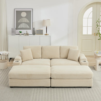 [VIDEO/New]Combination Modular Convertible Sectional Sofa Bed Set,Armrest storage, Stainless steel cup holder, USB, Upholstered Sofa, Deep Seat, Living Room, Loft, Apartment, Office, 2 Colors