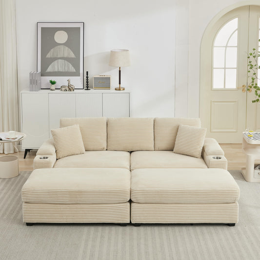 [VIDEO/New]Combination Modular Convertible Sectional Sofa Bed Set,Armrest storage, Stainless steel cup holder, USB, Upholstered Sofa, Deep Seat, Living Room, Loft, Apartment, Office, 2 Colors