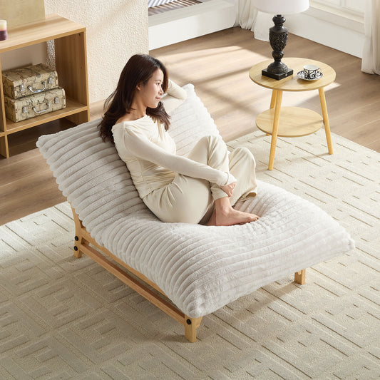 Accent  Armless Lazy Sofa, Casual Single Sofa, Corduroy Fabric, For Living Room And Bedroom , With Backrest, Single Seat, OFF-WHITE