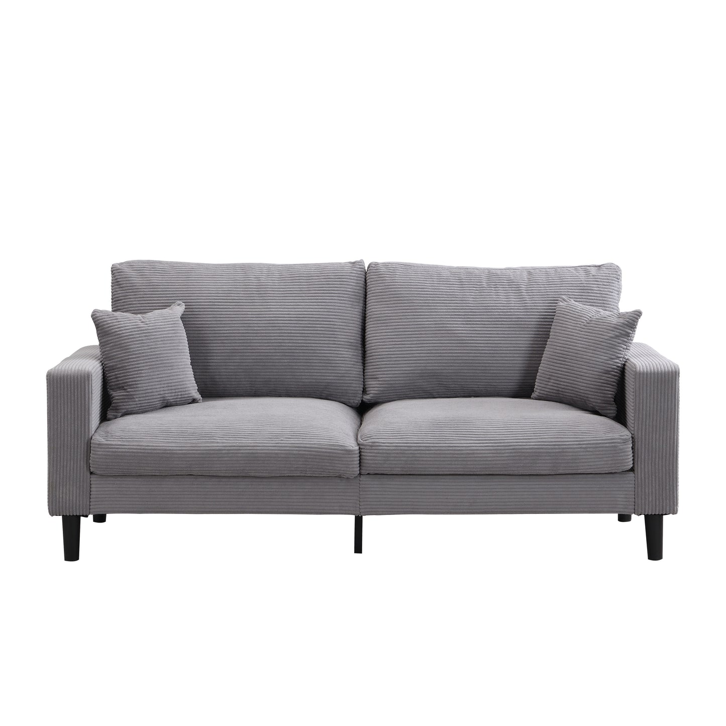 Modern Upholstered 3-Seater Sofa, High Resilience with Wooden Frame, Light Gray Corduroy, 74 Inches