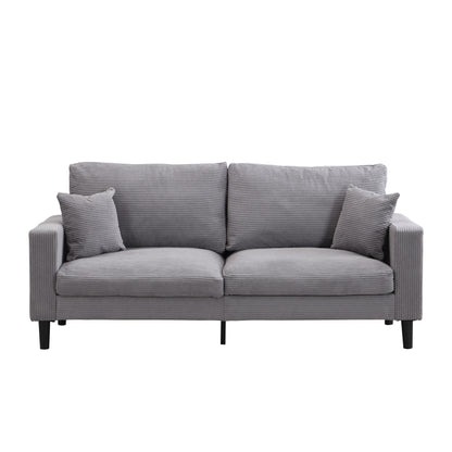 Modern Upholstered 3-Seater Sofa, High Resilience with Wooden Frame, Light Gray Corduroy, 74 Inches