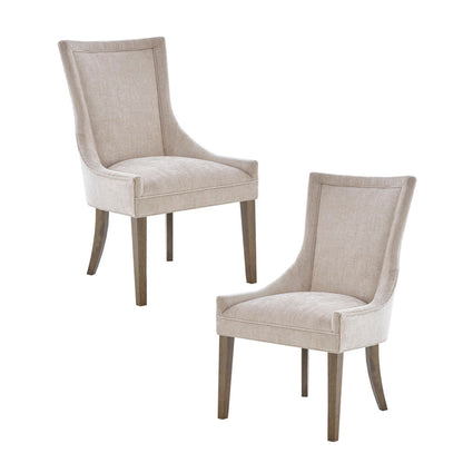 Ultra Dining Side Chair Set of 2 with Chenille Upholstery in Cream and Solid Wood Legs