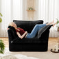 Slip-covered Armchair with 1 Big Back Cushion and 2 Big Toss Pillows, Single Deep Seat Comfy Single Couch Sofa Multiple Large Soft Pillows, Black Corduroy Fabric