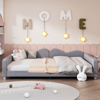 Full size Upholstered Daybed, Sherpa Fabric Sofabed with Cloud-Shaped Backrest, No Box-spring Needed, Gray(Old SKU: WF532069AAE)