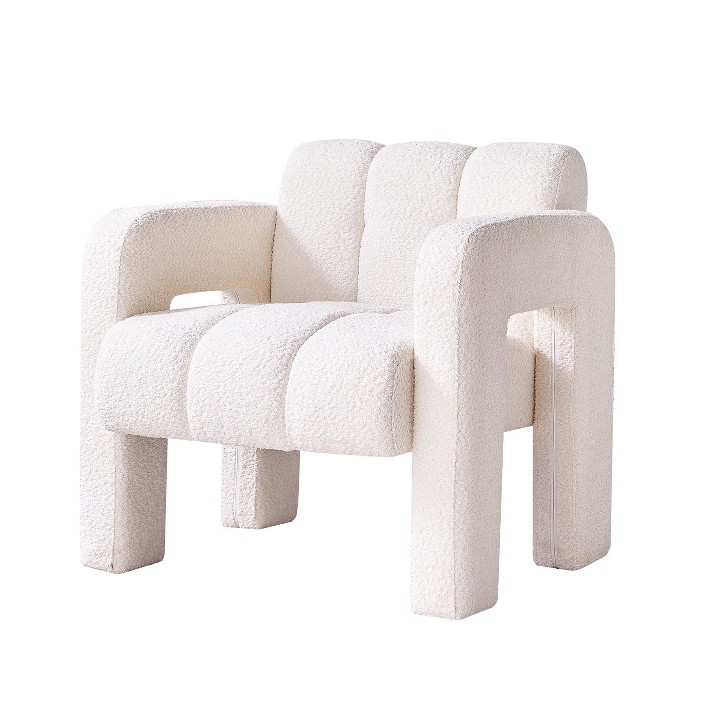 Stylish Boucle Upholstered Accent Chair with Solid Wood Frame and High-Density Foam in Beige