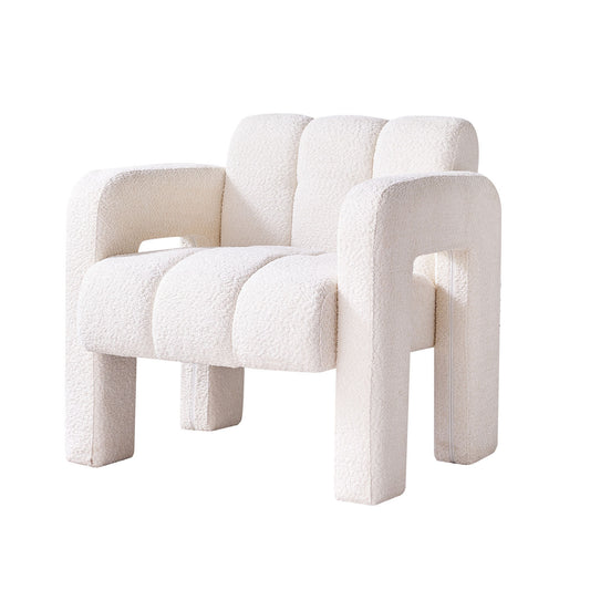 Stylish Boucle Upholstered Accent Chair with Solid Wood Frame and High-Density Foam in Beige