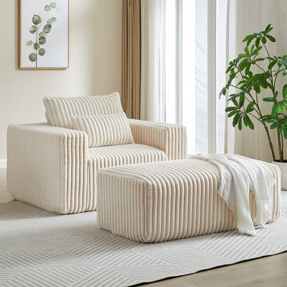 62.5-Inch Corduroy Sponge Sofa Lounge Chair with Removable footrest,No Assembly Required,Fluffy Modern Sleeper Chair for Indoor Living Room Bedroom