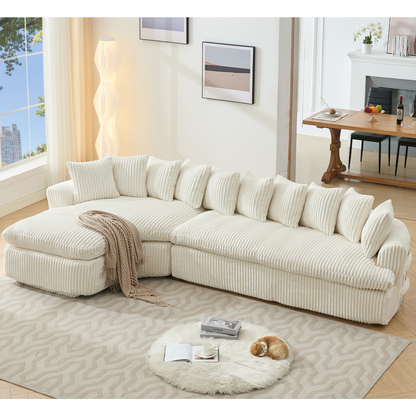 [NEW ARRIVED] [VIDEO PROVIDED]   127''  Large Sectional Sofa ,Elegant Curved Design ,High-Resilience Foam ,Ten Back Cushions,L-Shape Left Sofa,No Assembly  Required , (Beige-Soft Corduroy Fabric)