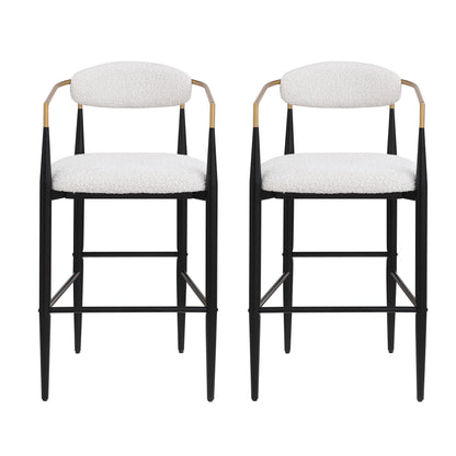 Barstools Set of 2, Counter Height Upholstered Bar Stools with Backs and Iron Legs for Kitchen Island, Beige Fabric Seating 260LBS Weight Capacity