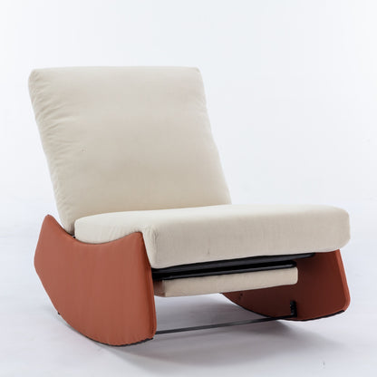 Modern Orange Upholstered Rocking Chair Recliner with Footrest and Adjustable Backrest