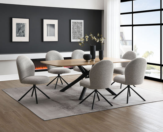 Lawton Natural & Black, Gray Boucle Finish 7PCs Dining Room Set