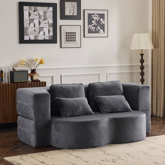 Queen Size Foldable Sofa Bed, Chenille Futon Sofa Couch, High-Density Foam Convertible Sleeper Sofa, Foldable Floor Couch Bed for Living Room, Guest Room, Bedroom