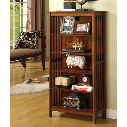 Gorgeous Styling Antique Oak Finish 1pc Media Shelf Solid wood Storage Books 5-Shelves Open Cabinet Shelf