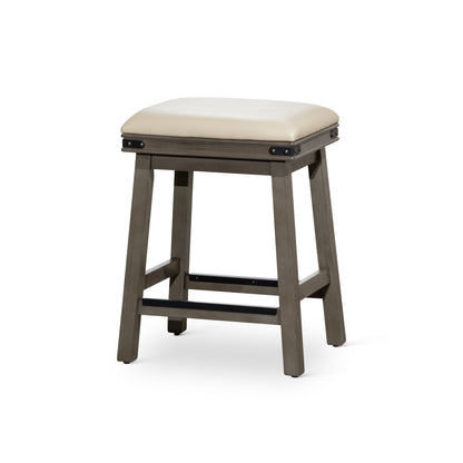 24' Counter Stool, Weathered Gray Finish, French Gray Leather Seat